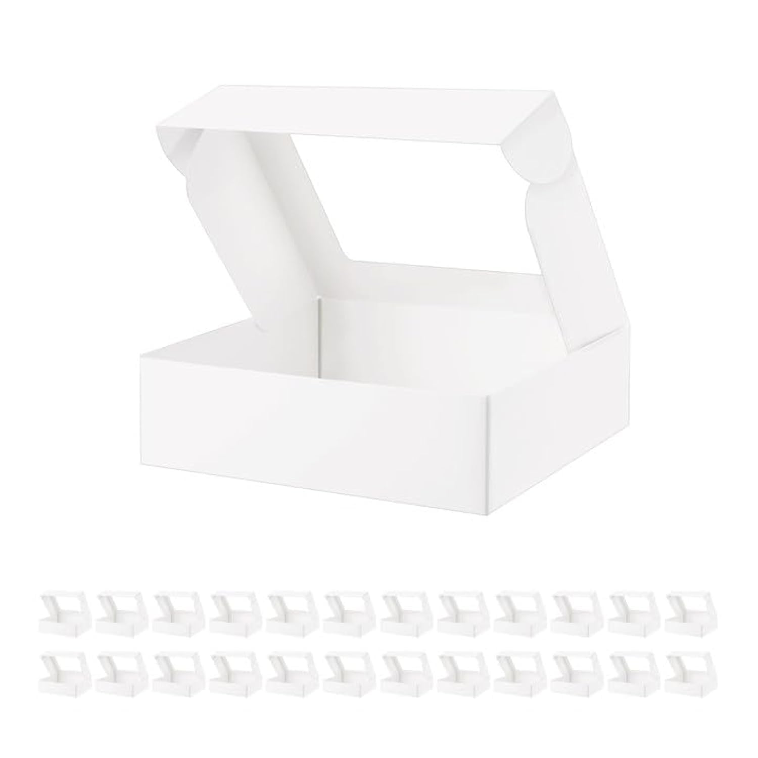 BAKIPACK 25 White Bakery Boxes with Window, 9x7x2.5 Inches Cake Boxes with Window, Treat Boxes for Small Bakery, Dessert, Candy,