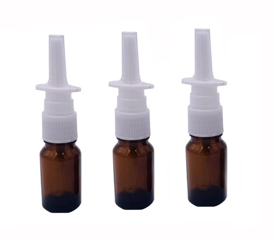erioctry 3PCS 5ML Empty Refillable Amber Glass Nasal Bottle Pump Cleanser Container for Washing