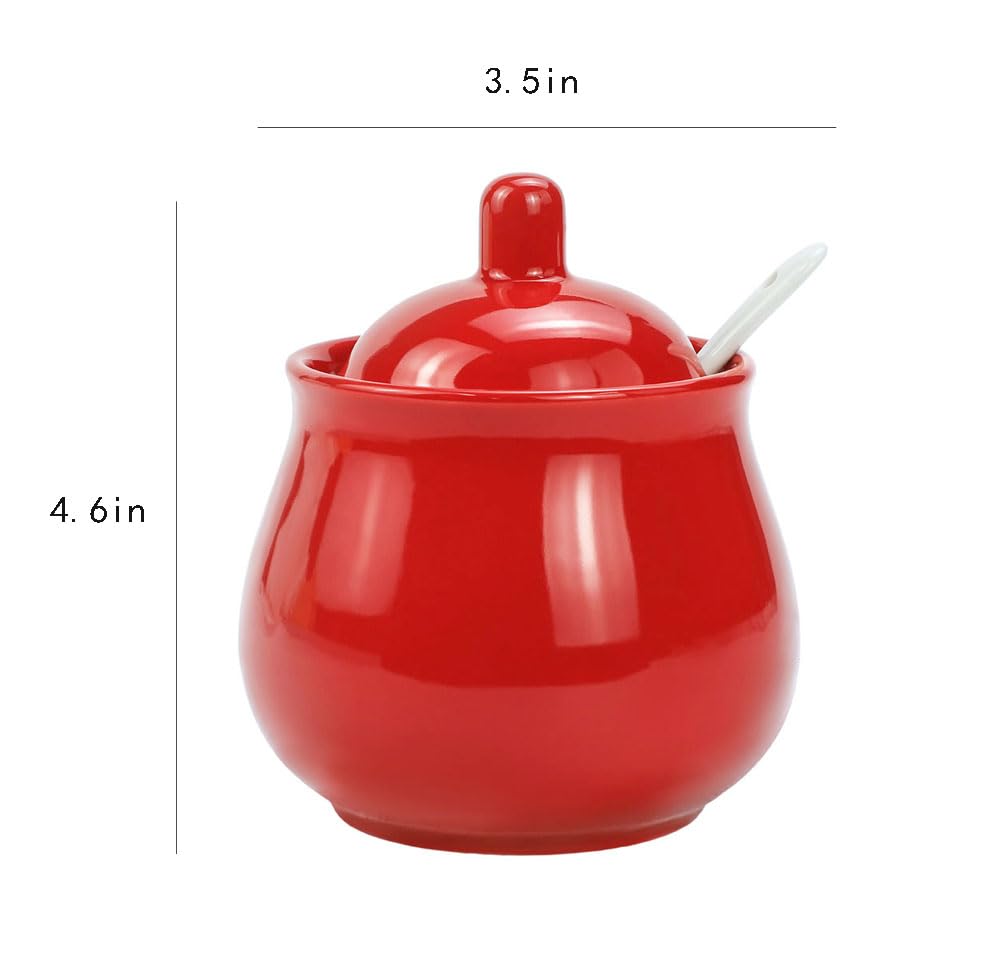 Fuyu Ceramic Sugar Bowl Spice Jar With Lid And Spoon Seasoning Box Condiment Pot
