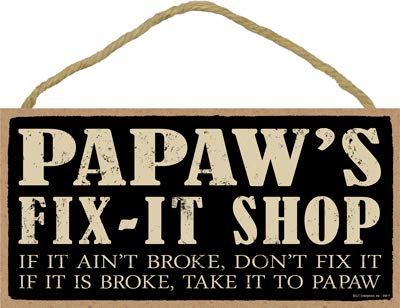 SJT ENTERPRISES, INC. Papaw's Fix-it Shop - 5 x 10 Primitive Wood Plaque, Decorative Sign Father's Day Gift for Workshop (SJT944
