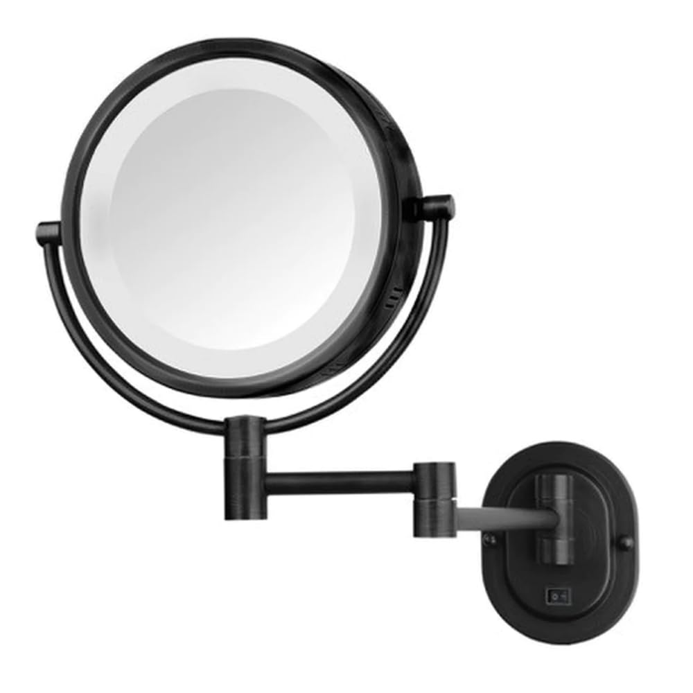 JERDON Wall-Mounted Makeup Mirror with 5X Magnification - Black Makeup Mirror with LED Lights - Plug in - Model HL65BK