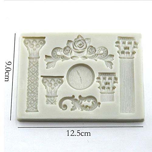 2Pcs Roman Column Marble Pillars Bas Relief Retro European Pattern Clock Silicone Molds For Fondant Candy Making Tools Chocolate