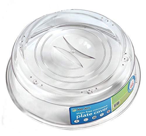 San Sero Vented Microwave Cover 10.5'' British Made Splatter Guard Save 66% Energy Clear Plate Cover Easy Grip Handle Anti-Splat