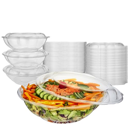 Stock Your Home 64oz Clear Plastic Salad Bowls with Lids Disposable (10 Pack) Extra Large Takeout Container with Snap on Lid for Fruit Salads  Lunch  Meal Prep  Acai Bowl  To-Go Party Containers