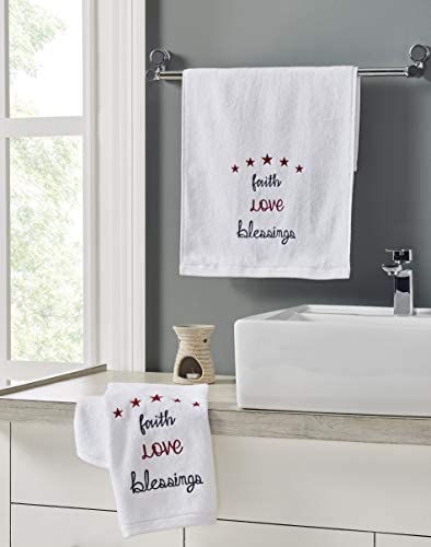 Summer Spring Soft Absorbent Home Decor Hand Towels: Faith, Love, Blessings Patriotic Americana Design, 2 Piece