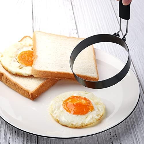 Zeeooil Egg Rings 2 Pack Large 6 Inch Pancake Mold 2 Pack 3.5 Inch Stainless Steel Nonstick Egg Ring, Egg Mold For Frying Eggs (