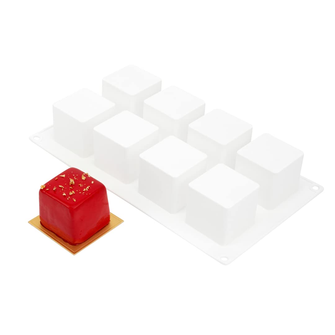Restaurantware Pastry Tek Silicone Cube Baking Mold - 8-Compartment - 10 Count Box
