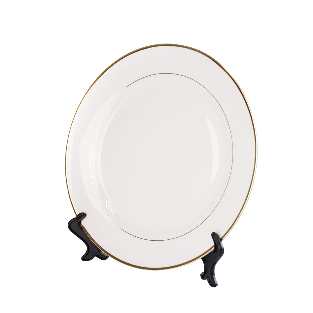 Mr.R Set Of 2 Sublimation Blanks White Ceramic Gold Rim Plate With Stand,Porcelain Plates, 8 Inch Round Dessert Or Salad Plate,