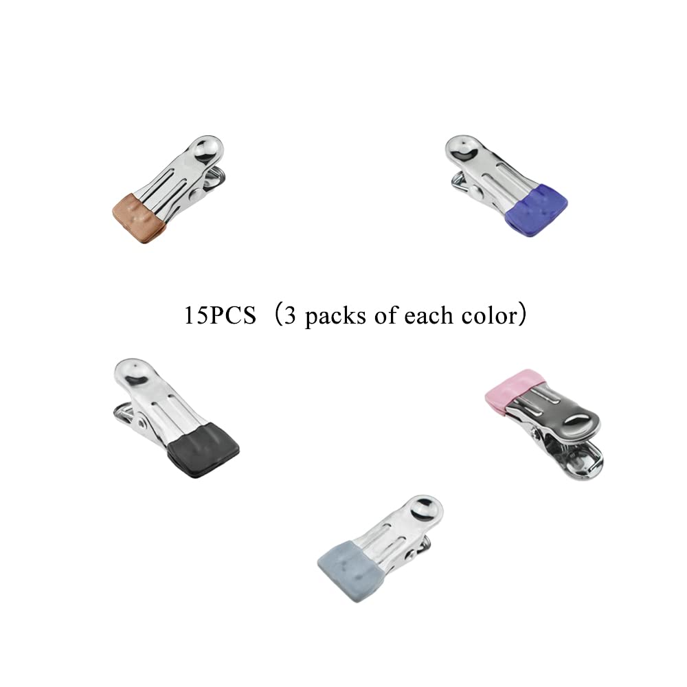 Hahiyo Stainless Steel Clothespins Sock Clip Laundry 2.2inch Length with Spring Strong Grip Windproof Easy Pinch Hang Handy Save Space Not Damage Leave Pinch Mark for Clothesline Towel 5colors 15PCS