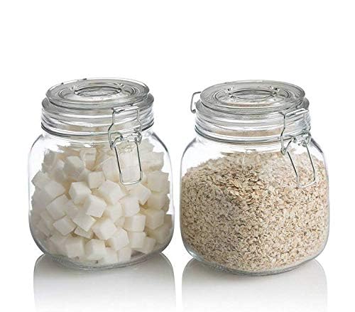 Jndabhi Square Kitchen Storage Glass Jar Airtight With Silicone Clamp Lid, Food Storage Container With Clear Preserving Seal & W