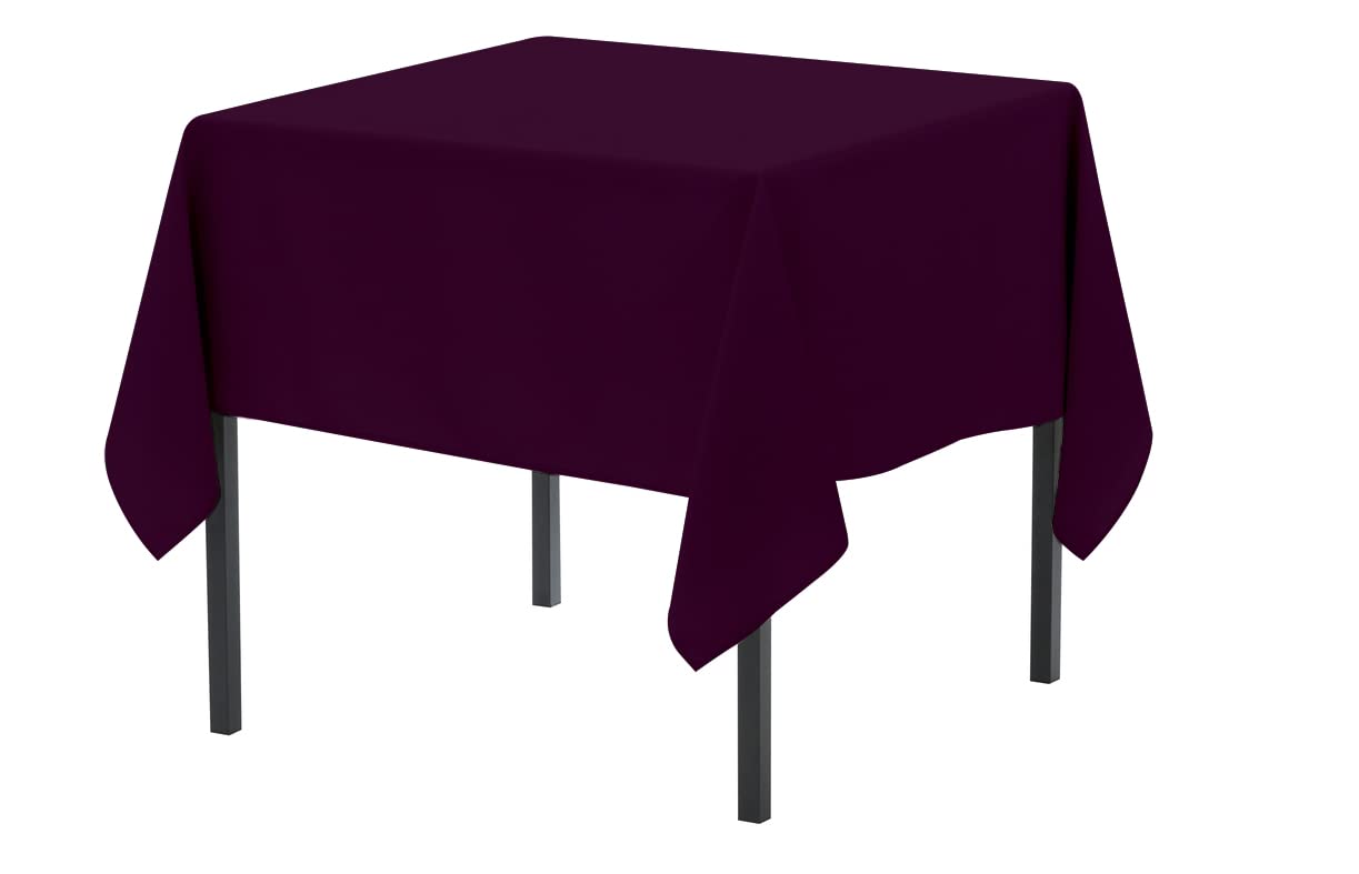 Pomp Eggplant 52 X 52 Premium Polyester Tablecloth  Wrinkle + Stain Resistant Easy Care Fabric  Fits 6Ft Rectangle Table