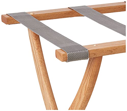 Wooden Mallet Designer Curve Leg Luggage Rack  Grey Straps  Light Oak