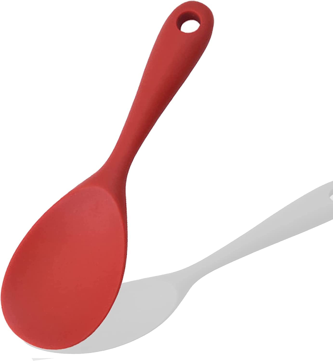 Baskety NonStick Rice Spoon Silicone Ladle Soup Spoon With Handle For Dining Table 22.3 X 6.8 Cm (Pure Red)
