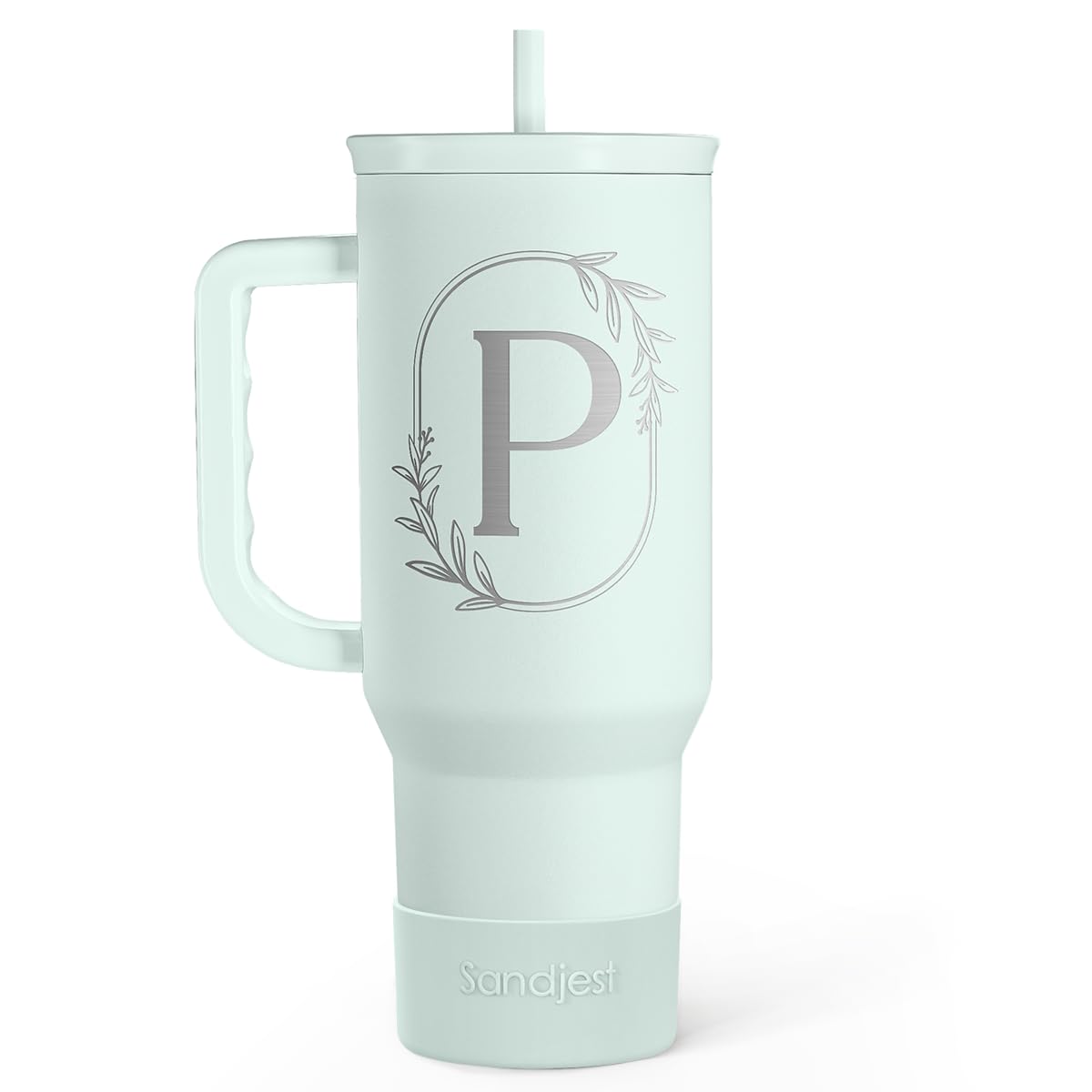 Personalized Monogrammed Tumbler with Handle 40oz, Letter P Tumblers Insulated Coffee Travel Cup, Custom Initial Gift for Women 