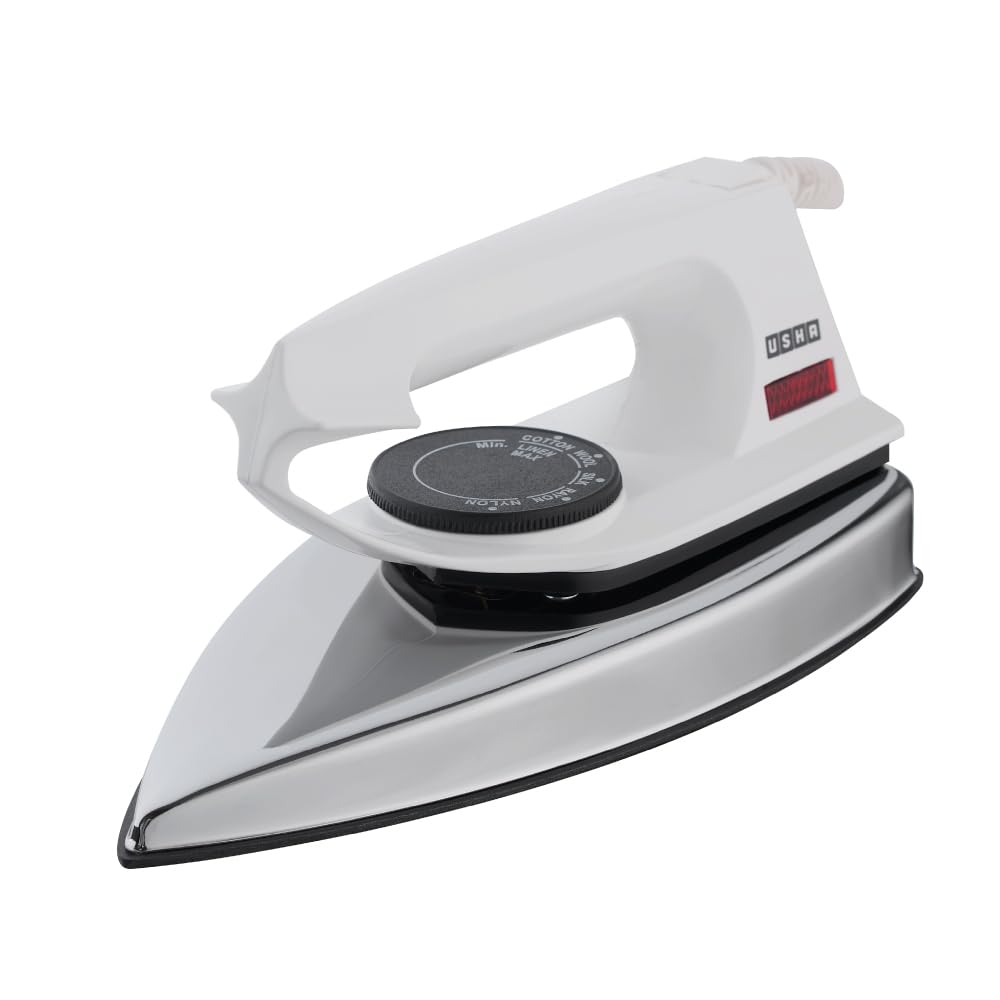 Usha 2802 1000Watt Dry Iron With Metal Body | Single Coat Black Non Stick Soleplate For Longer Durability | Thermal Safety Fuse 