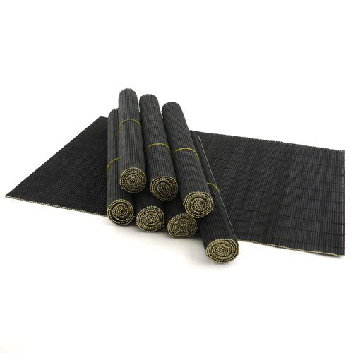 Bamboomn Bamboo Placemat/Sushi Rolling Mat - 18.75'' X 13'' - Black, 8 Pcs