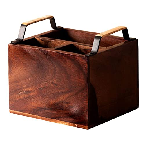 nestroots Spoon Stand with for Dining Table | Wooden cutlery holder multipurpose Diwali or Deepawali Gifts Iron Handles Black wi