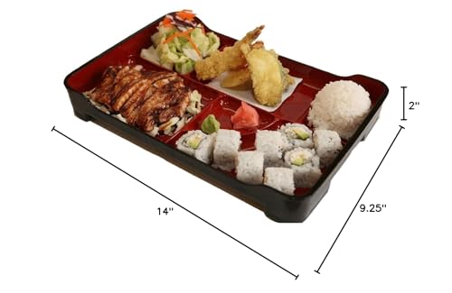 Japanbargain 1590, Japanese Lunch Bento Box Traditional Plastic Lacquered Bento Plate 6 Compartments For Restaurant Or Home, Red
