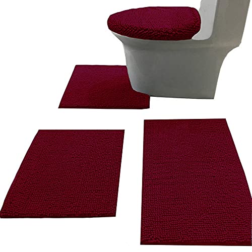 Madeals Bath Rug Set 4 Piece With Toilet Lid Cover And Rug Set Combo, Soft Shaggy Bath Rug Set 3 Piece And U-Shaped Toilet Floor