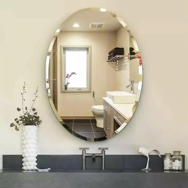 Merkezi Art Frameless Oval Shape Decorative Beveled Wall Mirror For Bathroom, Living Room, Bedroom, Vanity Mirrors, Makeup (Oval
