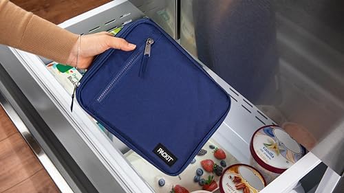 Packit Freezable Classic Lunch Box, True Blue, Built With Ecofreeze Technology, Collapsible, Reusable, Zip Closure With Front Po