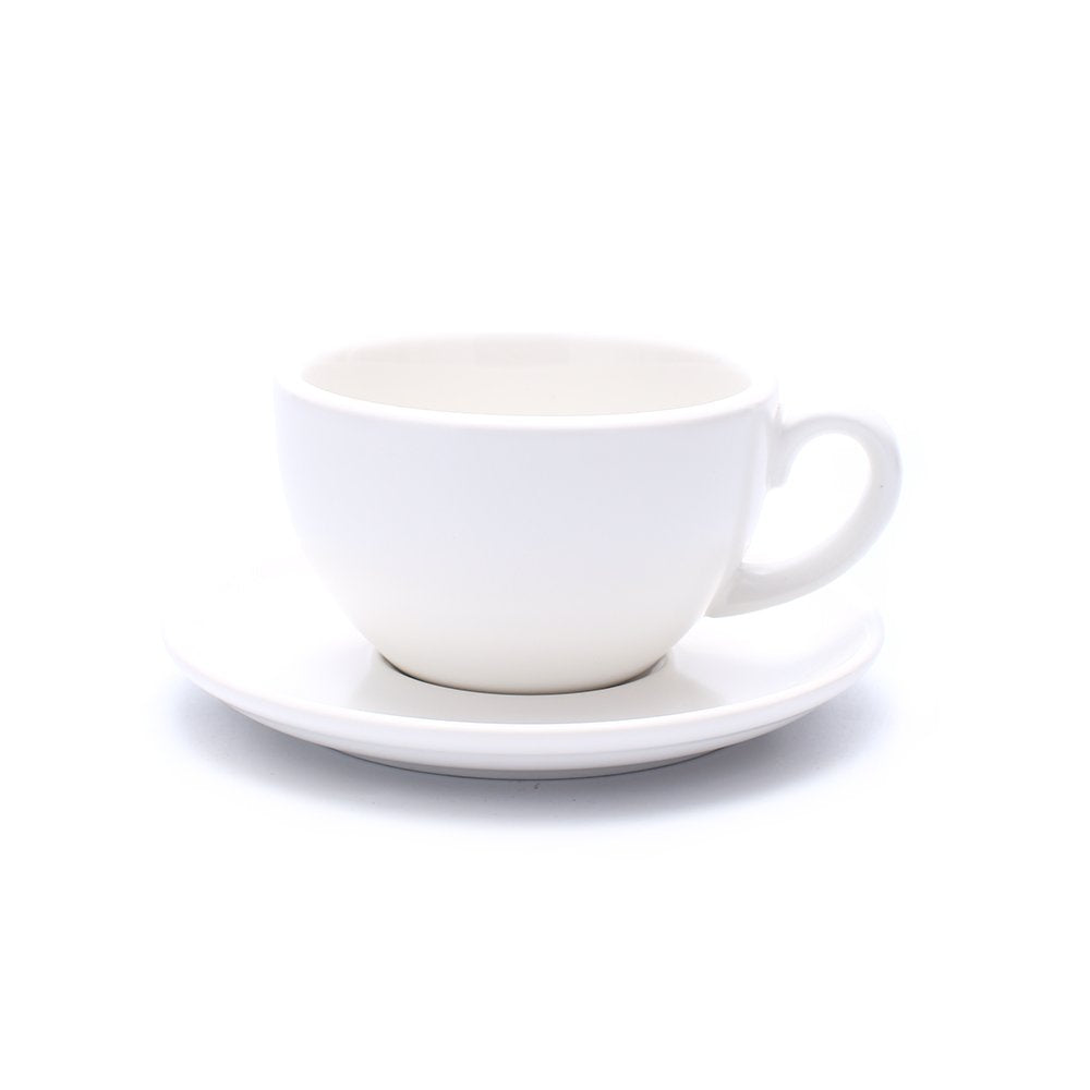 Coffeezone Great Cup Shape For Latte Art Cappuccino Barista Cup Saucer New Bone China For Coffee Shop (Matte White, 10.5 Oz)