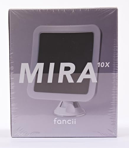 Fancii 10X Magnifying Lighted Makeup Mirror - Daylight LED Vanity Mirror - compact  cordless  Locking Suction  65 Wide  360 Rotation  Portable Illuminated Bathroom Mirror (Square)