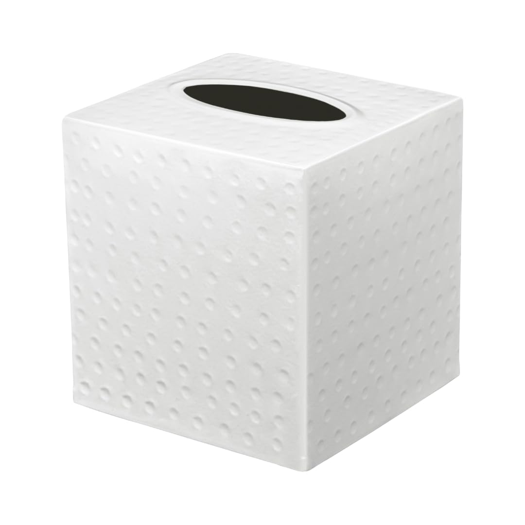 Monarch Abode 19027 Hand Hammered Tissue Box Square Cover Holder and Dispenser  Metal Dresser Accessories for Home and Office Bathroom Decor Vanity  Decorative Tissue Box Holder  White