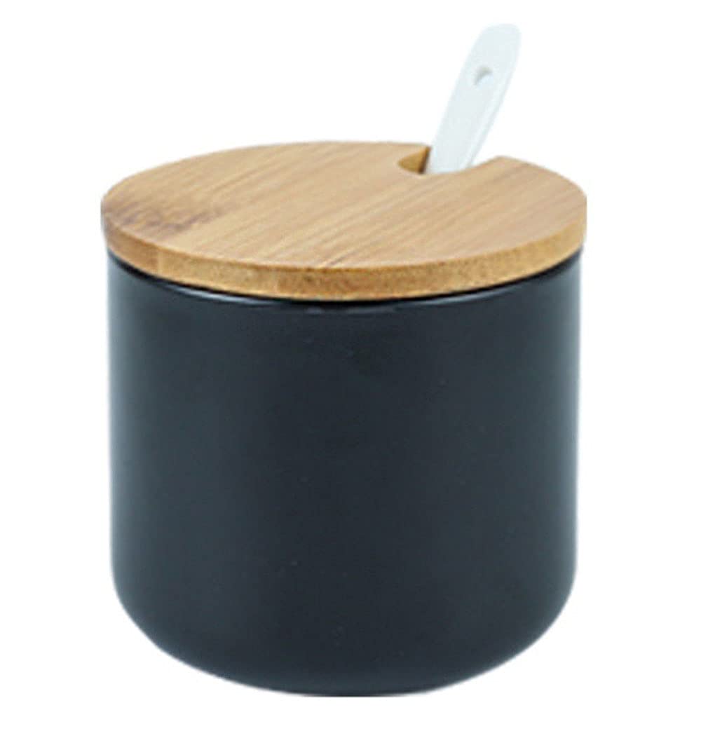 Rocktrend Simple Pure Color Ceramic Spice Jar Seasoning Box Condiment Pot Sugar Bowl With Bamboo Lid And Spoon