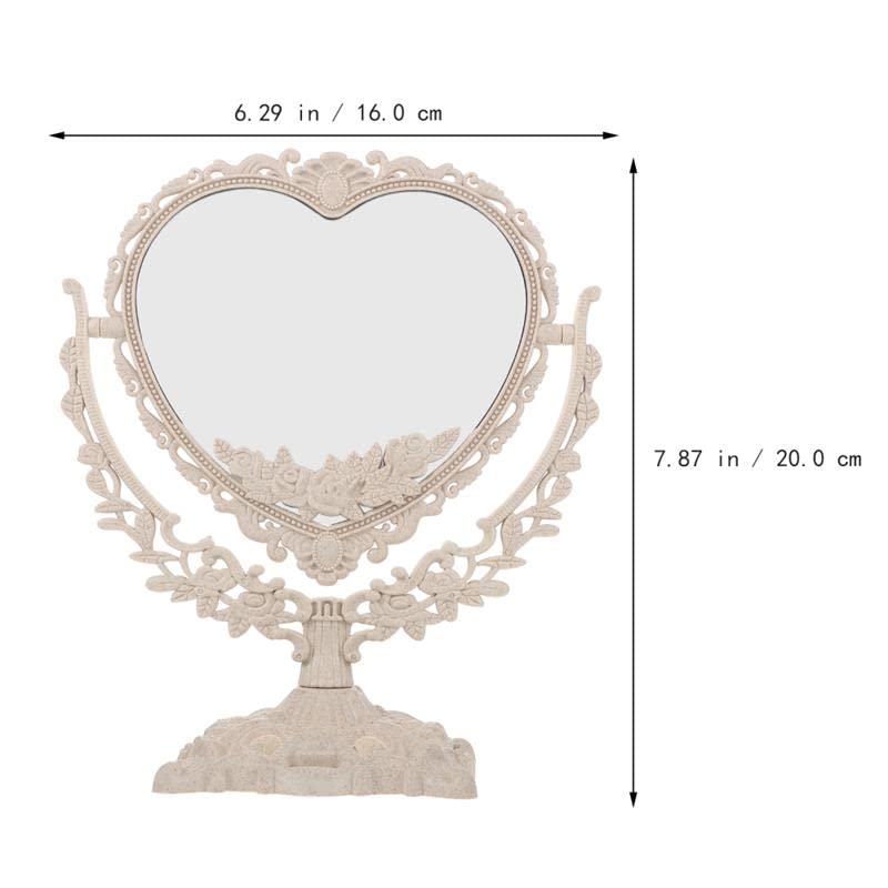 Akhfky 1Pc Heart Shaped Makeup Mirror Vintage European Style Acrylic Single Side Cosmetic 360 Degree Swivel Desktop Tools (Heart