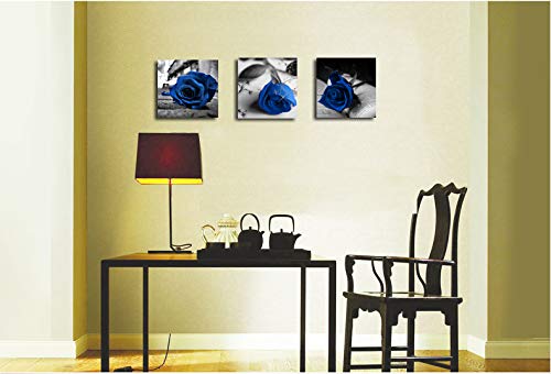 Canvas Wall Art Blue Rose Flowers On Book Pictures Painting -36'' X 12'' Gray Canvas Prints Framed For Home Bathroom Bedroom Wal