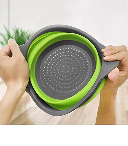 2-Pack Collapsible Colanders With Handles With Extendable 9-1/2 Inch &11-1/2 Inch Folding Kitchen Vegetable Basket Handles Perfe
