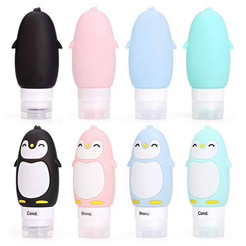 Autens Leakproof Silicone Travel Bottles Accessories Set,3Oz (90Ml) 4 Pack Refillable Cute Penguin Travel Containers For Shampoo