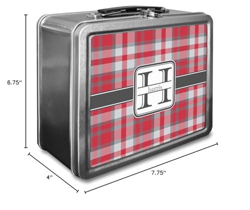 Personalized Red & Gray Plaid Lunch Box