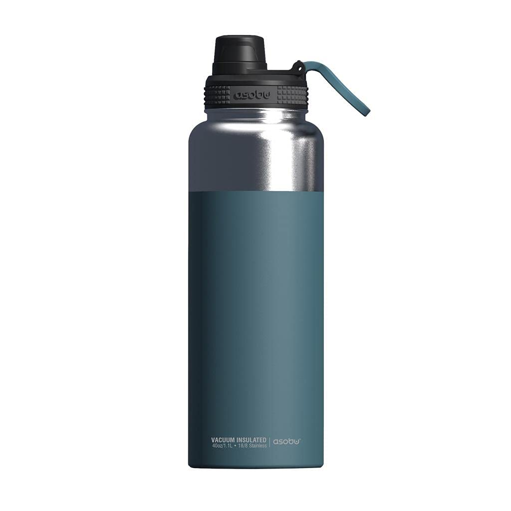 Asobu Mighty Flask TMF5  Insulated Stainless Steel Bottle with Handle & Spout  Blue  40oz