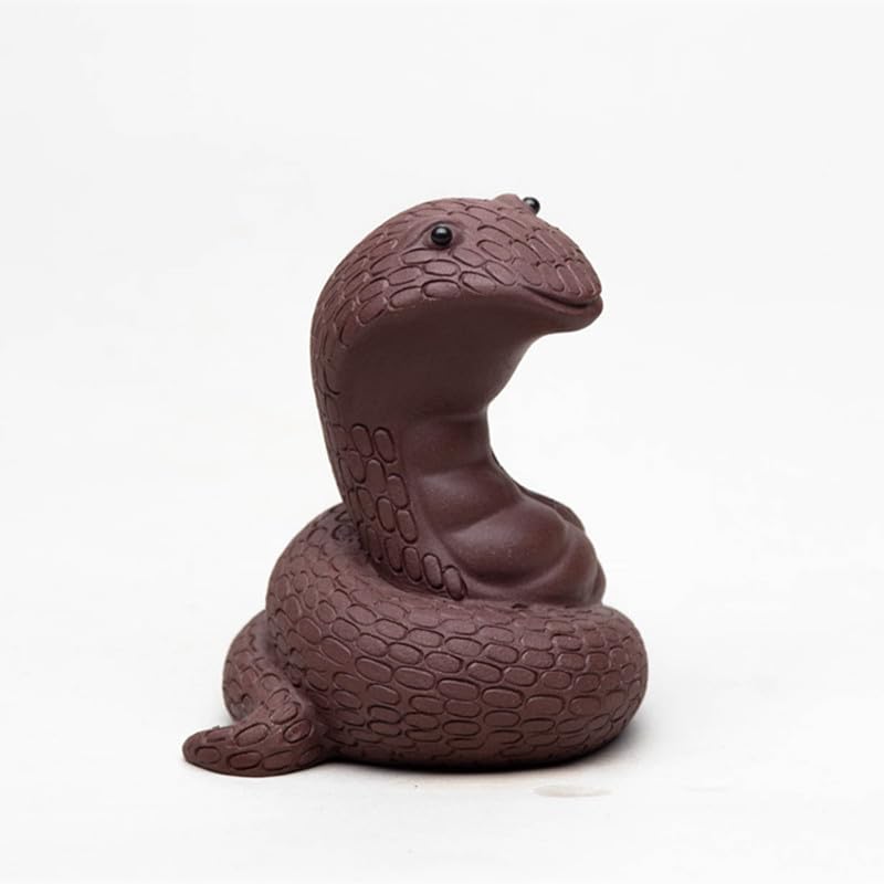 Hormsdar Hand-Made Tea Pet Snake Funny Cute Purple Clay Statue Kung Fu Tea Tray Decor Lover'S Gift Home Office Desk Feng Shui Or