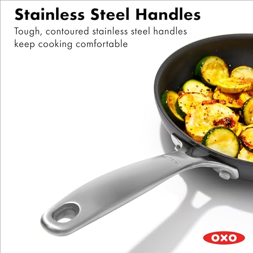 OXO Good Grips Pro Frying Pan Skillet Set, 8" & 10", Nonstick Aluminum, Black, Model CC005959-001, Dishwasher & Oven Safe