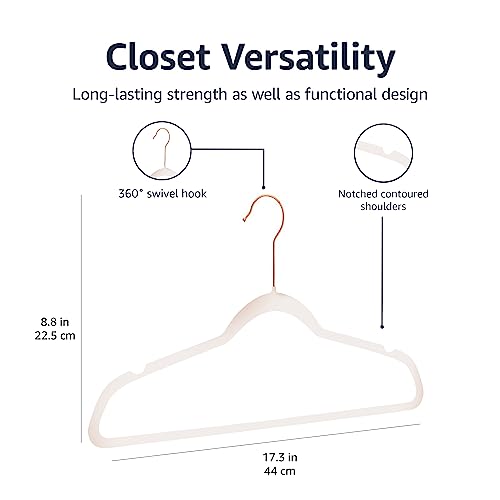 Amazon Basics Slim Velvet, Non-Slip Suit Clothes Hangers, Pack Of 50, Blush Pink/Rose Gold