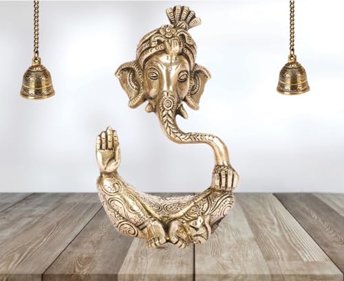 TAPAS HOMES Brass Pagadi Ganesh Trunk Abstract Ganesha Bhagwan Idol Sitting Posture Ganpati Murti for Home Entrance Dcor Diwali 