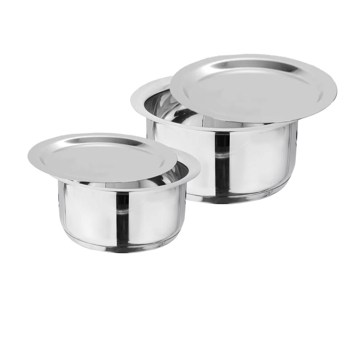 Homeprivilez Steel Heavy Induction Patila Set With Lid | Set Of 2 Pcs  Silver | And | Kanak Masala Box/Spice Box/Storage/Organi
