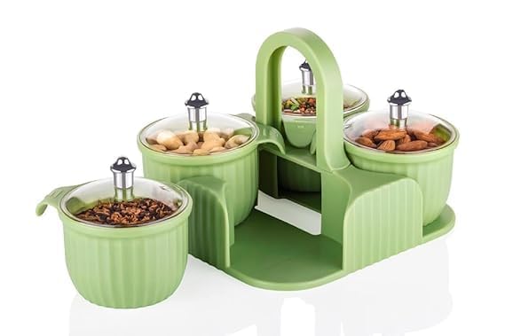 Forug Kitchen Storage Container, 4X4 Spice Rack Organiser, Pickle Jar Stand, Dining Table Storage With 2 Colours (Green)