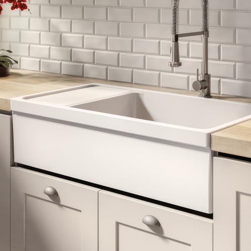 Whitehaus Collection Whqd540-M-White Quatro Alcove Kitchen, Fireclay, Front Apron Sink, Matte, White