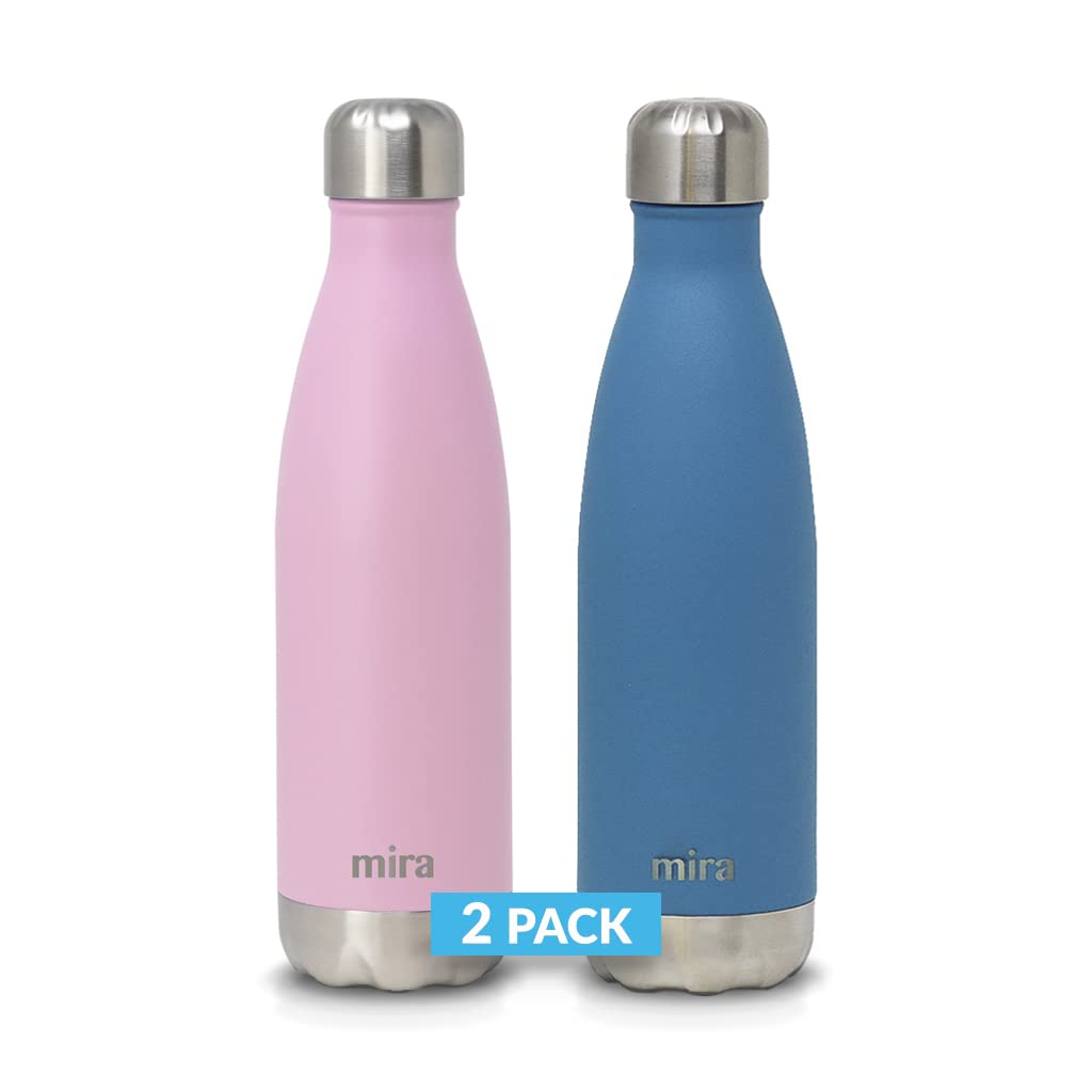 MIRA 2 Pack 17 oz Insulated Water Bottle  Stainless Steel Cola Shape Thermo  Double Wall Hot & Cold Flask (24Hr Cold/12Hr Hot)
