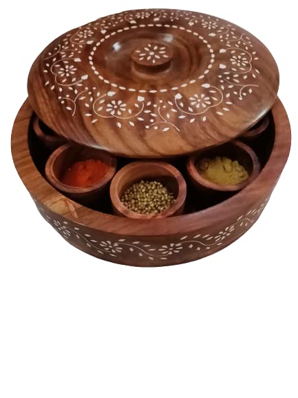 Surprise Interiors Pakka Shisham Spice Box 12 Inch/Masala Dabba 9 Container In Sheesham Wood Stars Spice Box For Kitchen Dabba/W