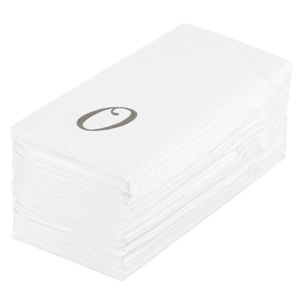 Luxenap 15.8 X 7.9 Inch Linen-Feel Guest Towels, 2000 Lettered Hand Towels - Silver Letter 'O', Cursive Font, White Paper Dinner