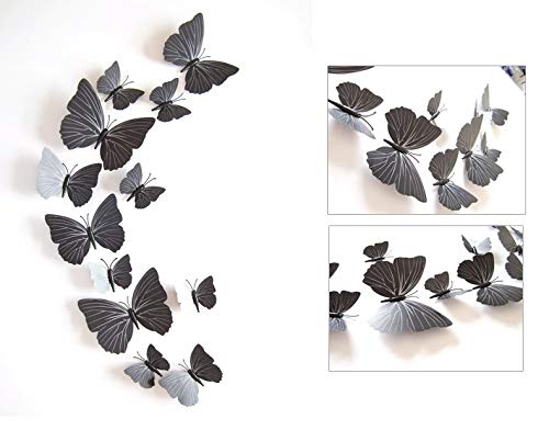 Xtore 24Pcs 3D Home Decor Butterfly | Beautiful Decor Item | Comes With Sticking Pad - (Set Of 24) (Shaded Black)