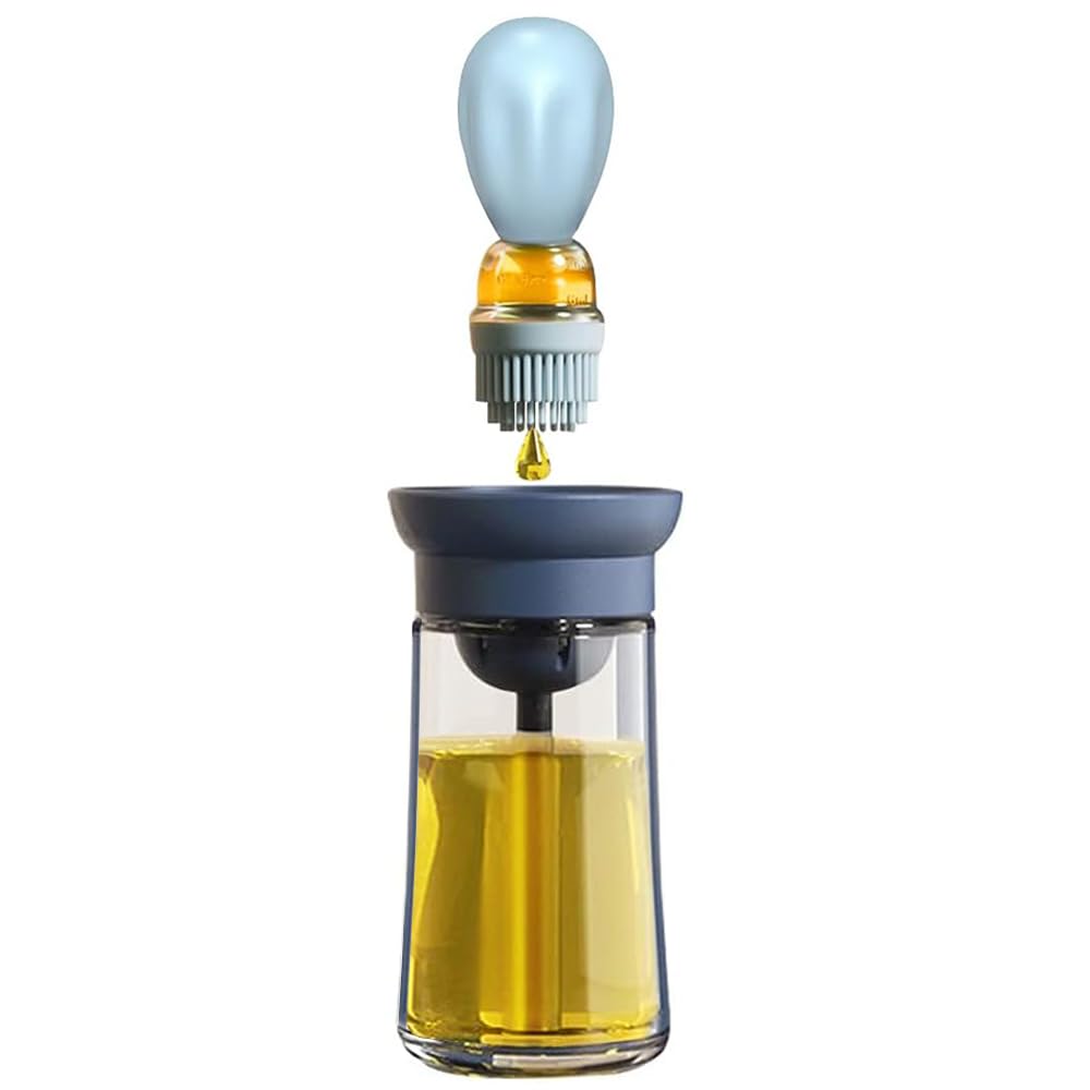 TINMIX Oil Dispenser with Brush - Glass Olive Oil Dispenser for Cooking, 2 IN 1 Oil Dispensing Bottle for Kitchen with Silicone 