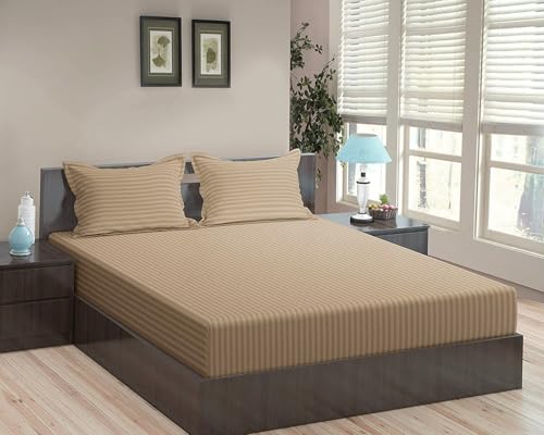 Trance Home Linen 100% Cotton 78X72 Inch King Fitted 200Tc Satin Stripe Elastic Fitted Bedsheet | Bedroom Hotels Daily Use Fitte