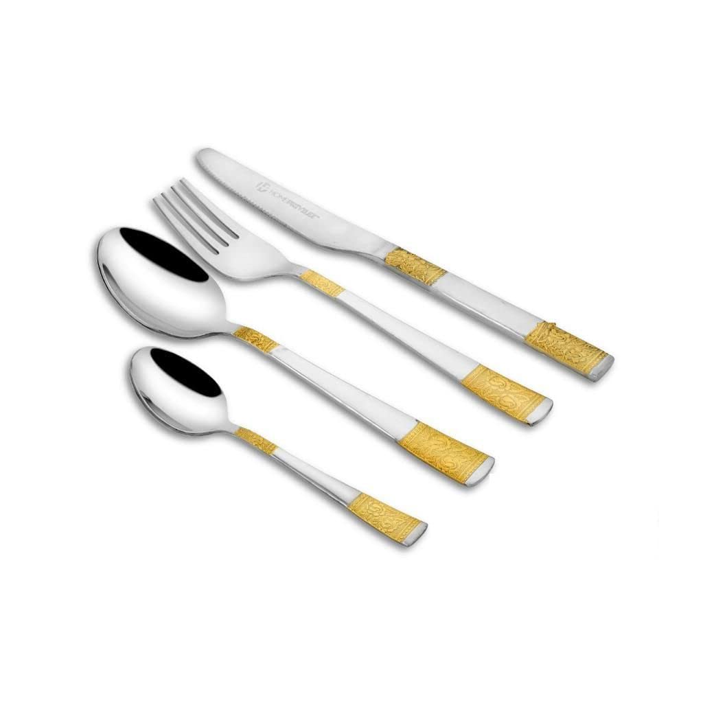 Homeprivilez Olivia 24 Karat Like Gold Plated Cutlery Set  24Pcs | Or | Kanak Masala Box/Spice Box/Storage/Organiser For Kitche