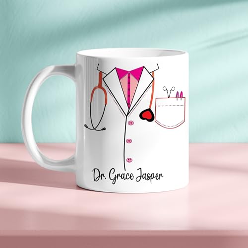 Personalized Doctor Coat Design With Your Customize Name Ceramic Coffee Mug (330Ml). For Doctors, Surgeons, Medico, Dr. & Medica